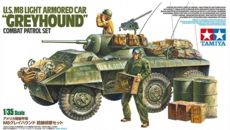 Tamiya 25196 US M8 Voiture blindée légère « Greyhound » Coffret de patrouille de combat 1/35