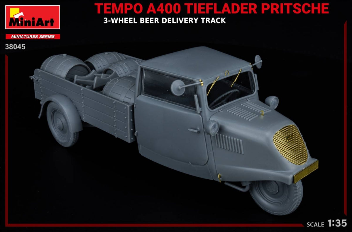 MiniArt 38045 TEMPO A400 TIEFLADER PRITSCHE 3-WHEEL BEER DELIVERY TRUCK 1/35 – immagine 14
