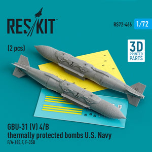 RESKIT RS72-0466 GBU-31 (V) 4/B thermally protected bombs U.S. Navy (2 pcs) (3D Printed) 1/72