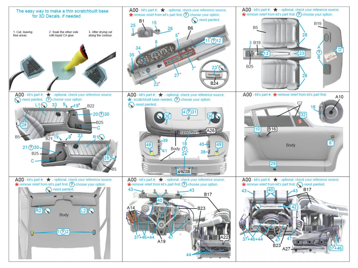 Quinta Studio QD24003 Porsche 959 3D-Printed &amp;amp; coloured Interior on decal paper (Tamiya) 1/24 – immagine 2