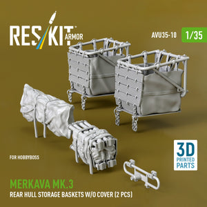 RESKIT AVU35-0010 Merkava Mk.3 rear hull storage baskets w/o cover (2 pcs) for HobbyBoss kit (3D Printed) 1/35