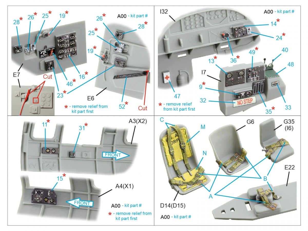 Intérieur imprimé en 3D et coloré sur papier décalcomanie pour Boeing B-17F (modèles HK, Eduard) de Quinta Studio QDS-48542 (petite version) à l&amp;#39;échelle 1/48 – image 4