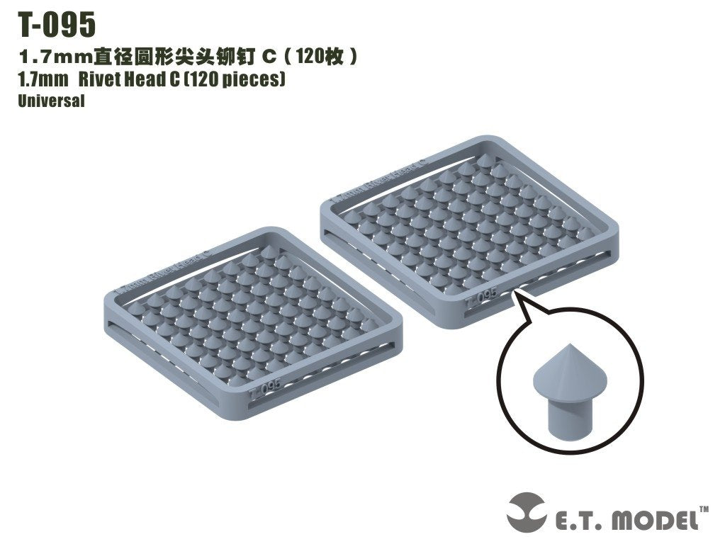 Rivets à tête C, modèle T-095 de 1,7 mm (120 pièces)