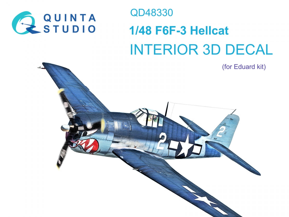 Quinta Studio QD48330 F6F-3 Hellcat 3D-Printed &amp;amp; coloured Interior on decal paper (Eduard) 1/48