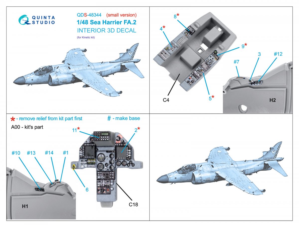 Quinta Studio QDS-48344 Sea Harrier FA.2 3D-Printed &amp;amp; coloured Interior on decal paper (Kinetic) (Small version) 1/48 – immagine 2