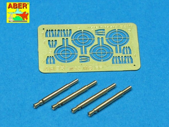 Aber A32008 Ensemble de 4 canons pour mitrailleuses d'avion allemandes Oerlikon MG FF de 20 mm avec viseurs (1/32)