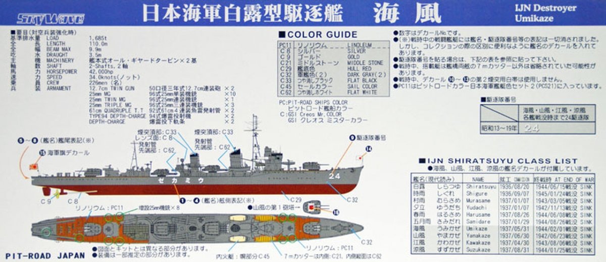 Maquette Pit-Road W138 du destroyer japonais Umikaze avec pièces de coque au 1/700 – image 3