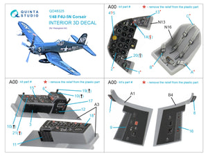 Quinta Studio QD48325 F4U-5N 3D-Printed &amp;amp; coloured Interior on decal paper (Hasegawa) 1/48 – immagine 2