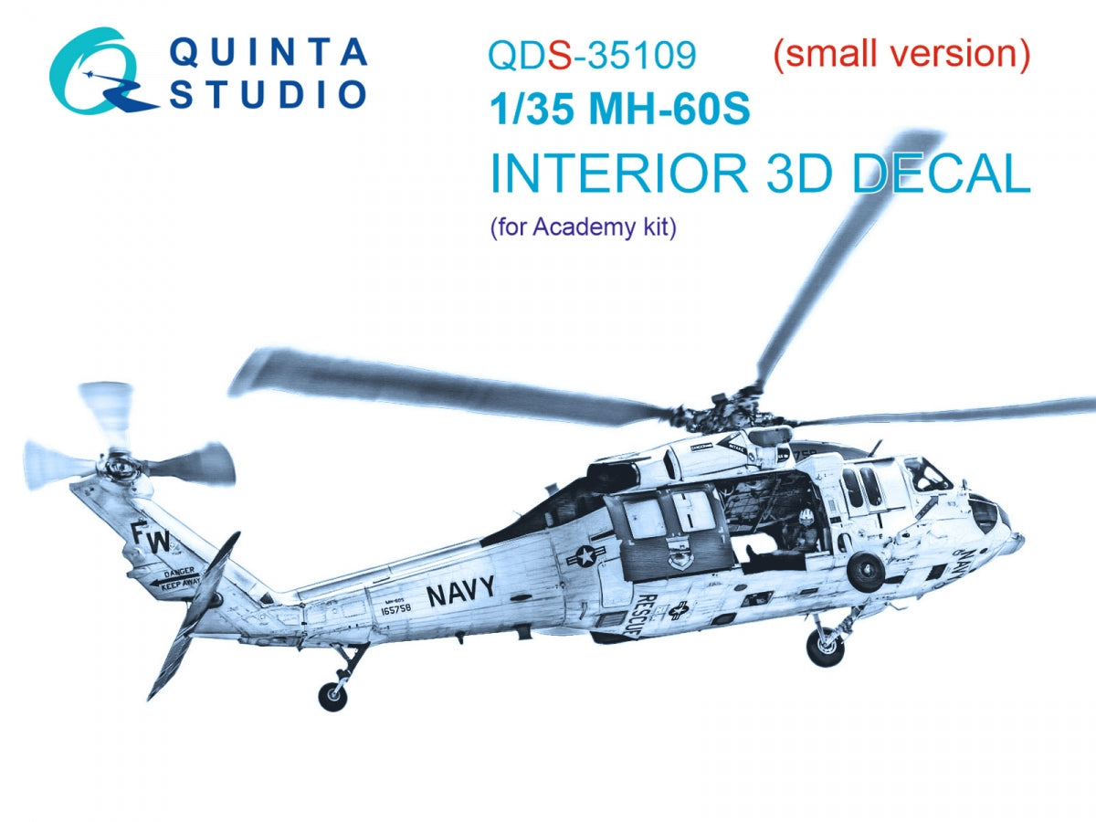 Quinta Studio QDS-35109 MH-60S 3D-Printed &amp;amp; coloured Interior on decal paper (Academy) (small version) 1/35