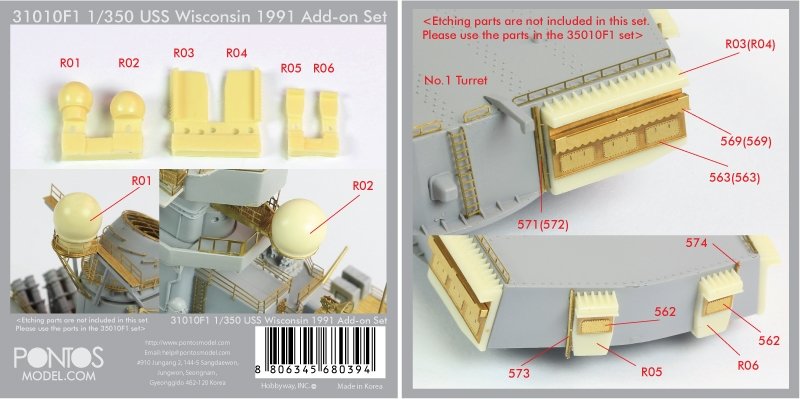 Pontos 31010F1 USS Wisconsin 1991 Add-on Set 1/350