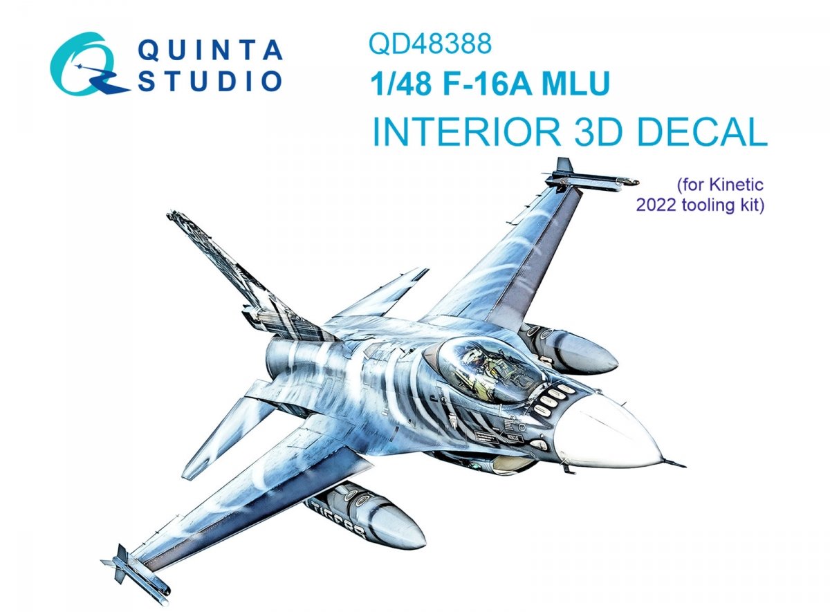 Quinta Studio QD48388 F-16A MLU 3D-Printed &amp;amp; coloured Interior on decal paper (Kinetic) 1/48