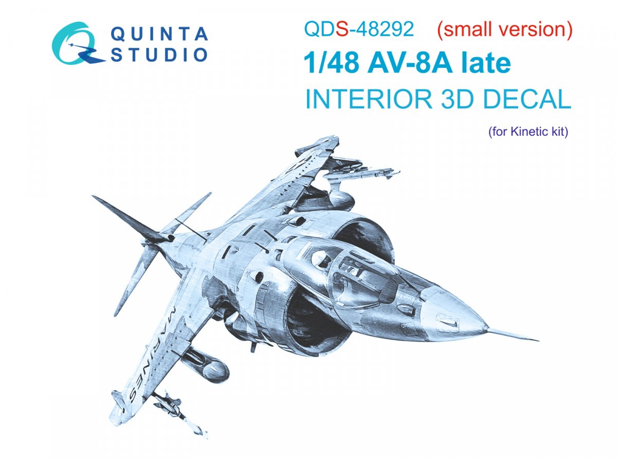 Quinta Studio QDS-48292 AV-8A Late 3D-Printed &amp;amp; coloured Interior on decal paper (Kinetic) (Small version) 1/48