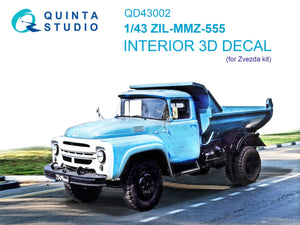Intérieur coloré imprimé en 3D sur papier décalcomanie (Zvezda) Quinta Studio QD43002 ZIL-MMZ-555 1/43