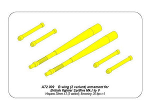 Aber A72 009 B wing (2 variant) armament for British fighterSpitfire Mk.I to V; Hispano 20mm x 2 (2 variant); Browning .30 tips x 4 1/72 – immagine 4