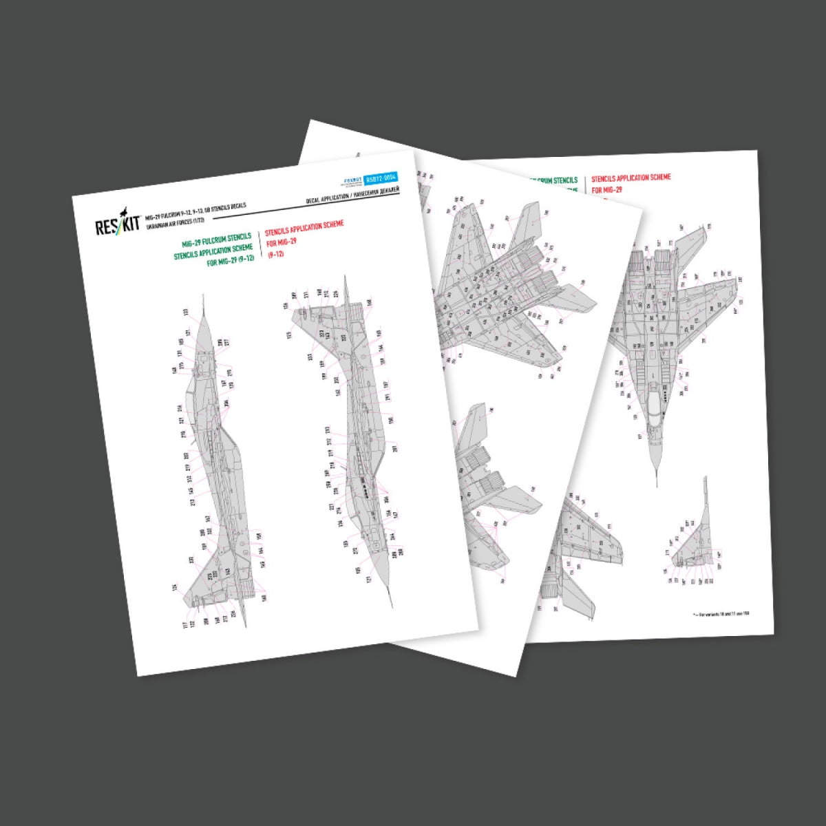 RESKIT RSB72-0004 MiG-29 Fulcrum 9-12, 9-13, UB, Ukrainian Air Forces (Stencils Decals)1/72