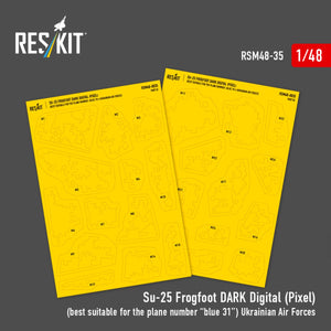 RESKIT RSM48-0035 Su-25 Frogfoot DARK Digital (Pixel) (best suitable for the plane number “blue 31”) Ukrainian Air Forces (Pre-cut painting masks )1/48