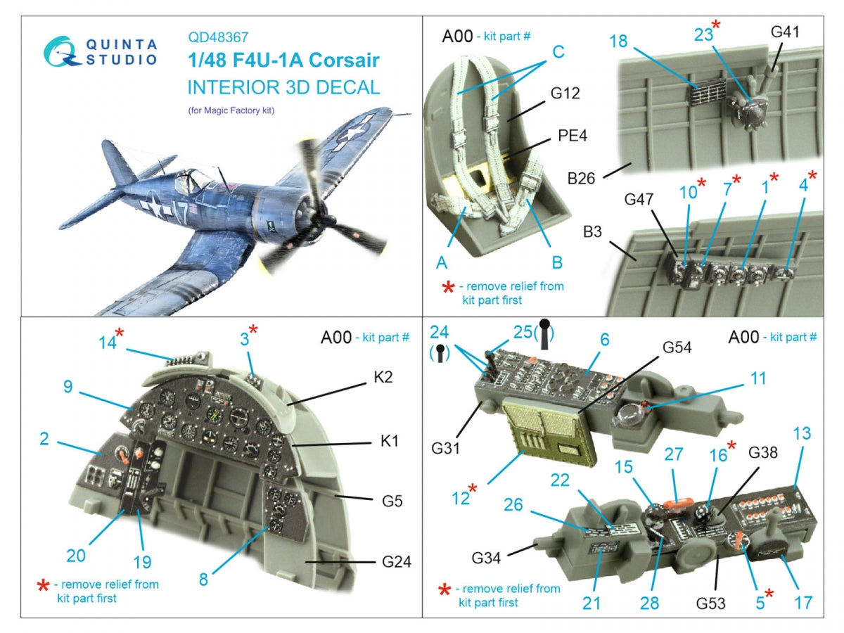 Quinta Studio QD48367 F4U-1A 3D-Printed &amp;amp; coloured Interior on decal paper (Magic Factory) 1/48 – zdjęcie 2