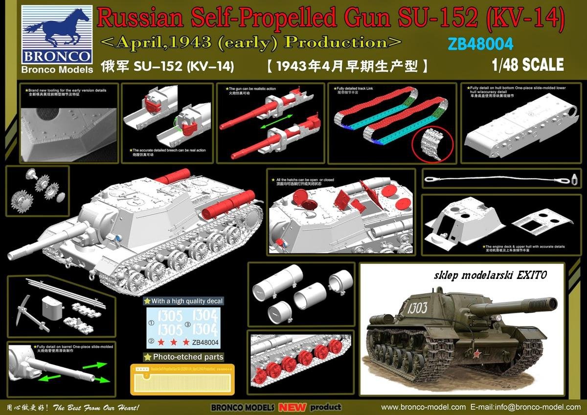 Bronco ZB48004 Canon automoteur russe SU-152 (KV-14) (1/48) – image 2