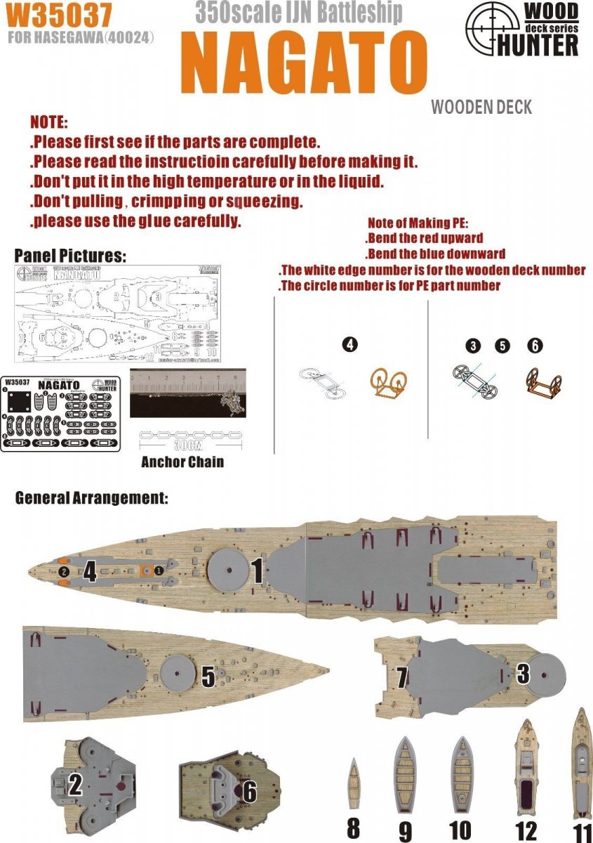 Wood Hunter W35037 Pont en bois IJN Nagato pour Hasegawa (1/350)