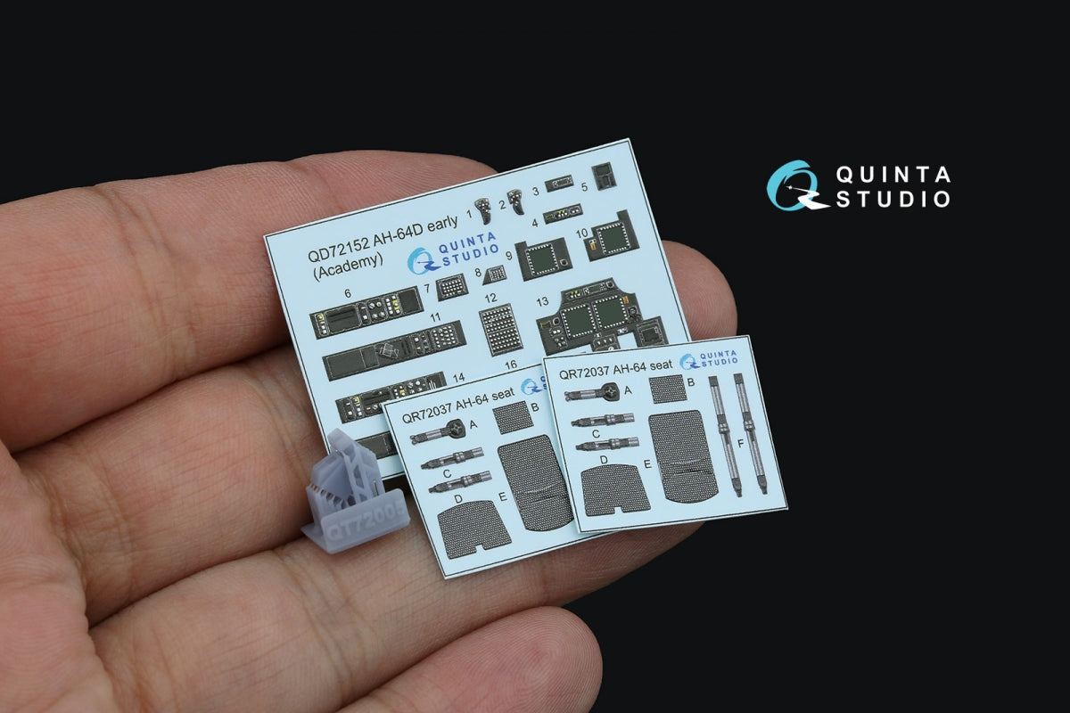 Quinta Studio QD+72152 AH-64D early 3D-Printed coloured Interior on decal paper (Academy)(with 3D-printed resin part) 1/72 – immagine 3