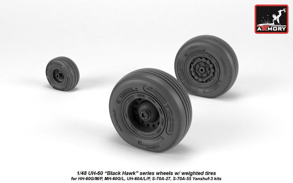 Armory Models AW48329 UH-60 Black Hawk wheels w/ weighted tires 1/48 – immagine 2