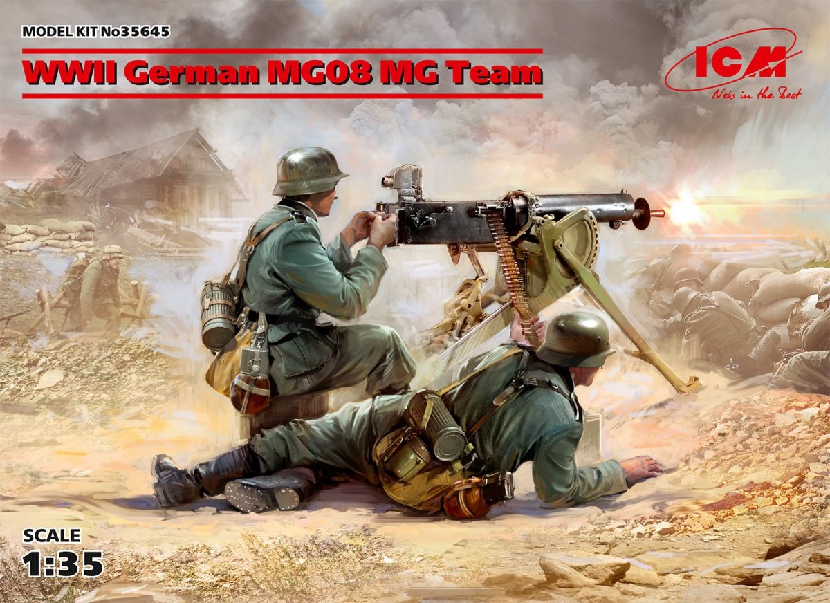 ICM 35645 Équipe de mitrailleuses allemandes MG08 de la Seconde Guerre mondiale (2 figurines) 1/35