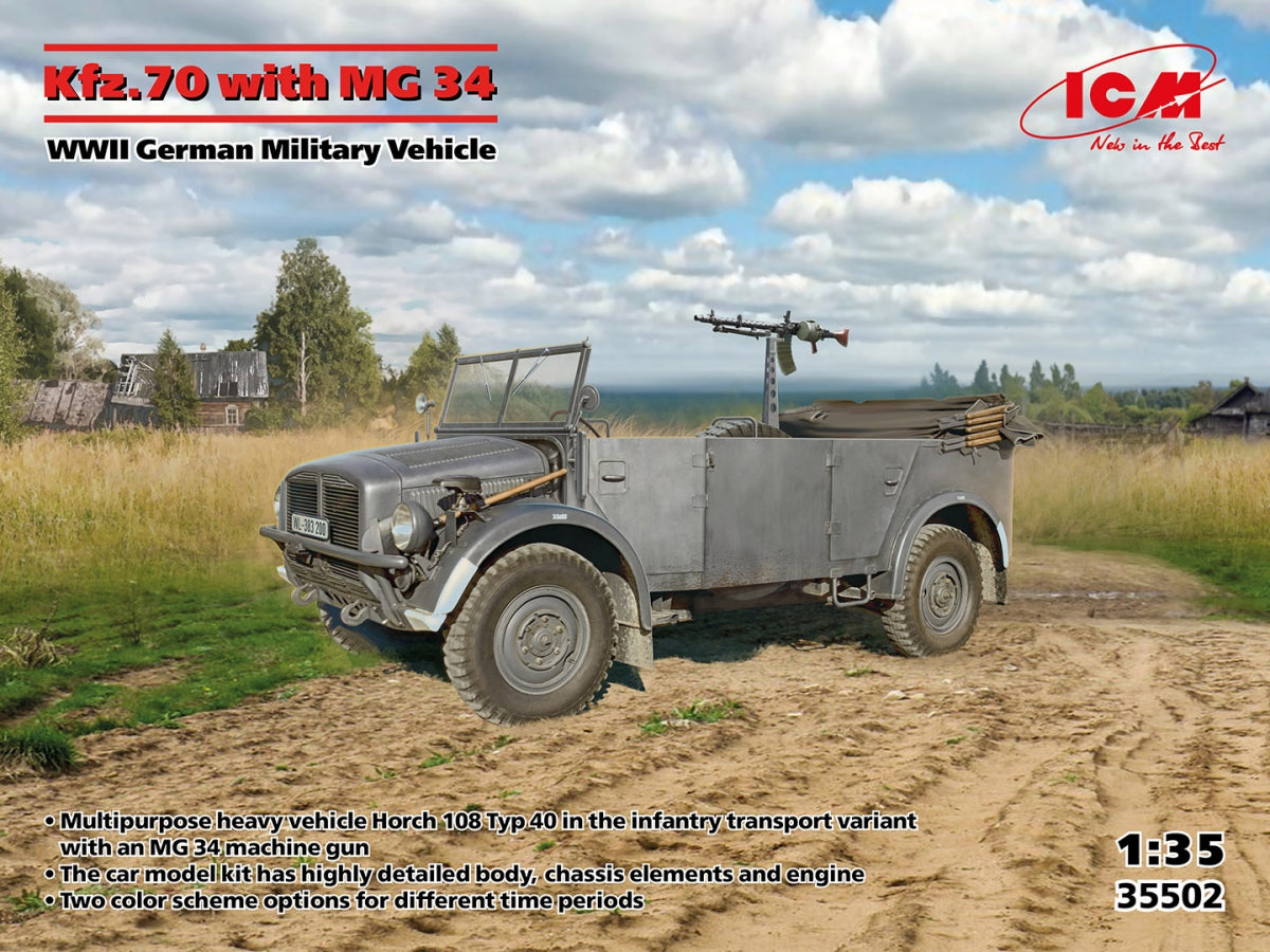 ICM 35502 Kfz.70 avec MG 34, véhicule militaire allemand de la Seconde Guerre mondiale, échelle 1/35