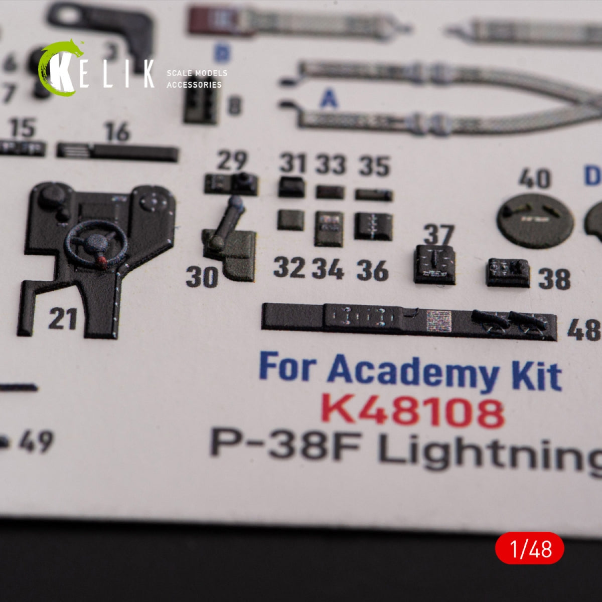 KELIK K48108 P-38F &amp;quot;Lightning&amp;quot; - interior 3D decals for Academy kit 1/48 – immagine 5