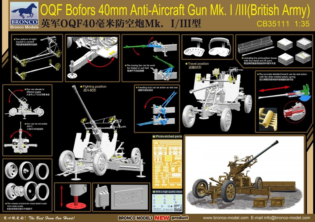 Bronco CB35111 40mm Bofors Anti-aircraft Gun Mk.I/III (british version) 1/35 – immagine 2