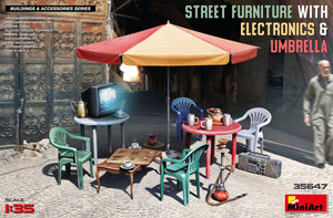 MiniArt 35647 STREET FURNITURE WITH ELECTRONICS &amp;amp; UMBRELLA 1/35