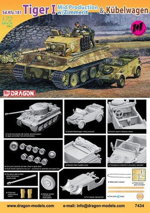 Dragon 7434 Tiger I Mid Production with Zimmerit and Kubelwagen 1/72 – immagine 2