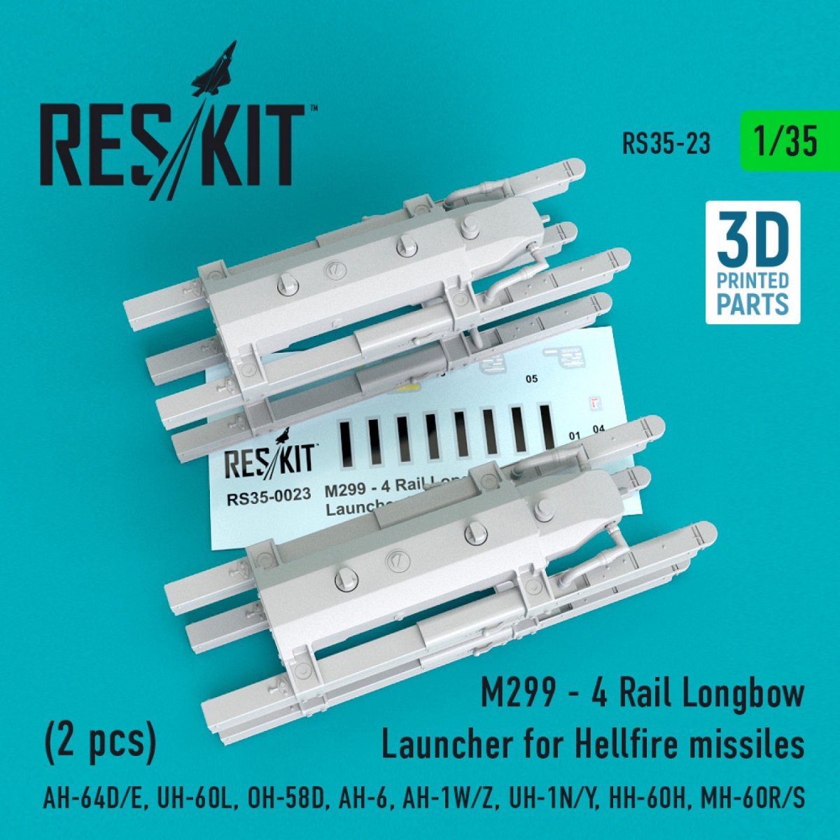 RESKIT RS35-0023 M299 - 4 RAIL LONGBOW LAUNCHER FOR HELLFIRE MISSILES (2 PCS) 1/35