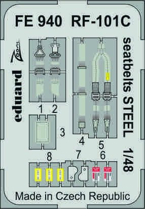 Ceintures de sécurité Eduard FE940 RF-101C en acier, échelle 1/48, Kitty Hawk