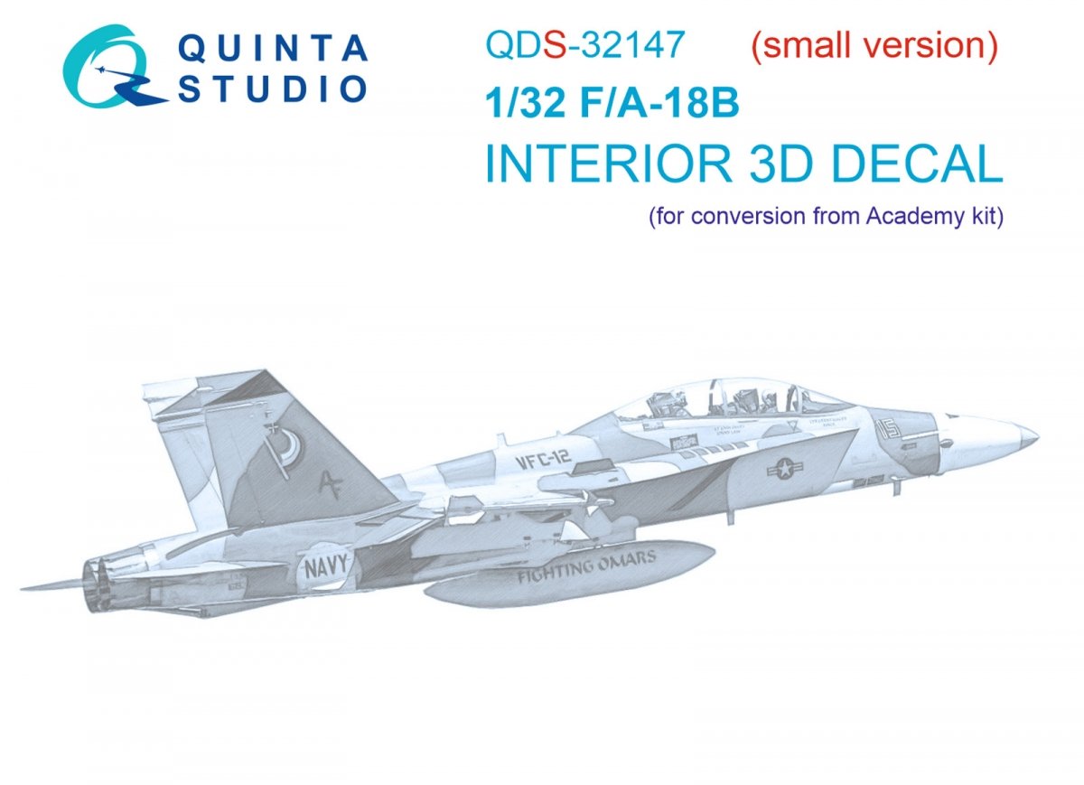 Quinta Studio QDS-32147 F/A-18B Early 3D-Printed &amp;amp; coloured Interior on decal paper (Academy) (Small version) 1/32