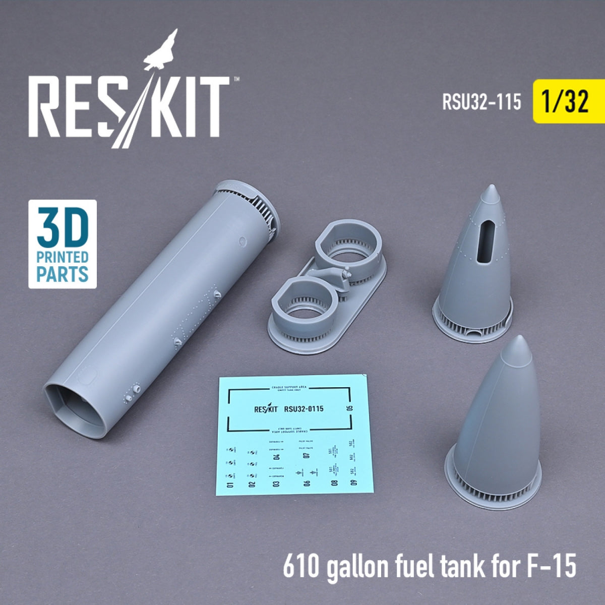 RESKIT RSU32-0115 610 GALLON FUEL TANK FOR F-15 (1 PCS) (3D PRINTED) 1/32 – immagine 2