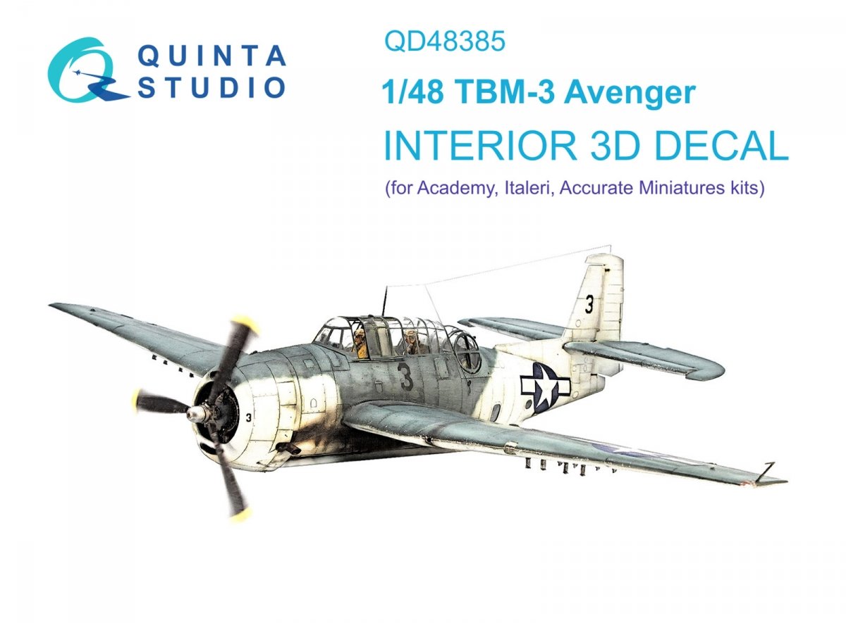 Intérieur imprimé en 3D et coloré sur papier décalcomanie Quinta Studio QD48385 TBM-3 Avenger (Accurate miniatures/Academy) 1/48 