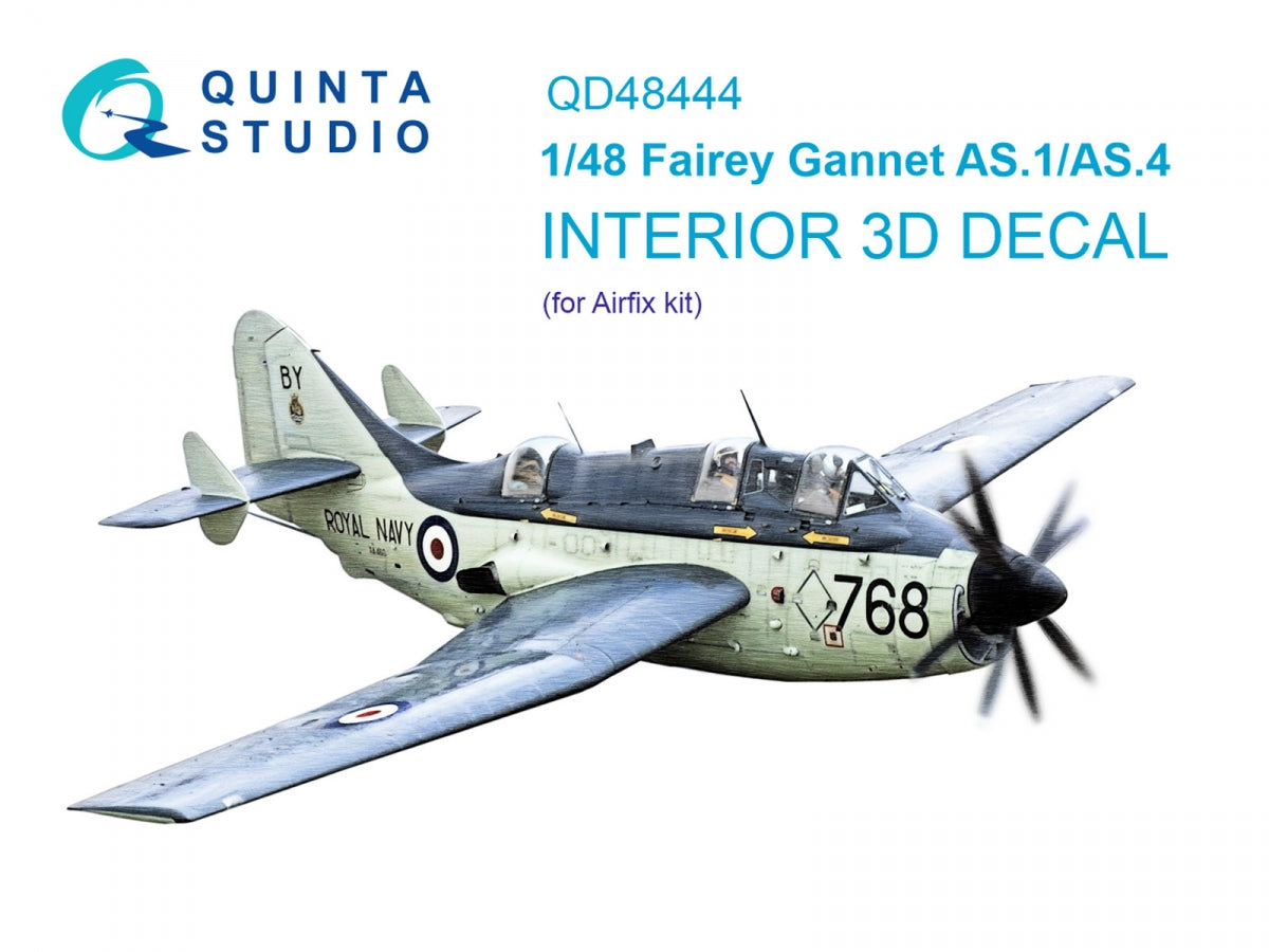 Quinta Studio QD48444 Fairey Gannet AS.1_AS.4 3D-Printed coloured Interior on decal paper (Airfix) 1/48