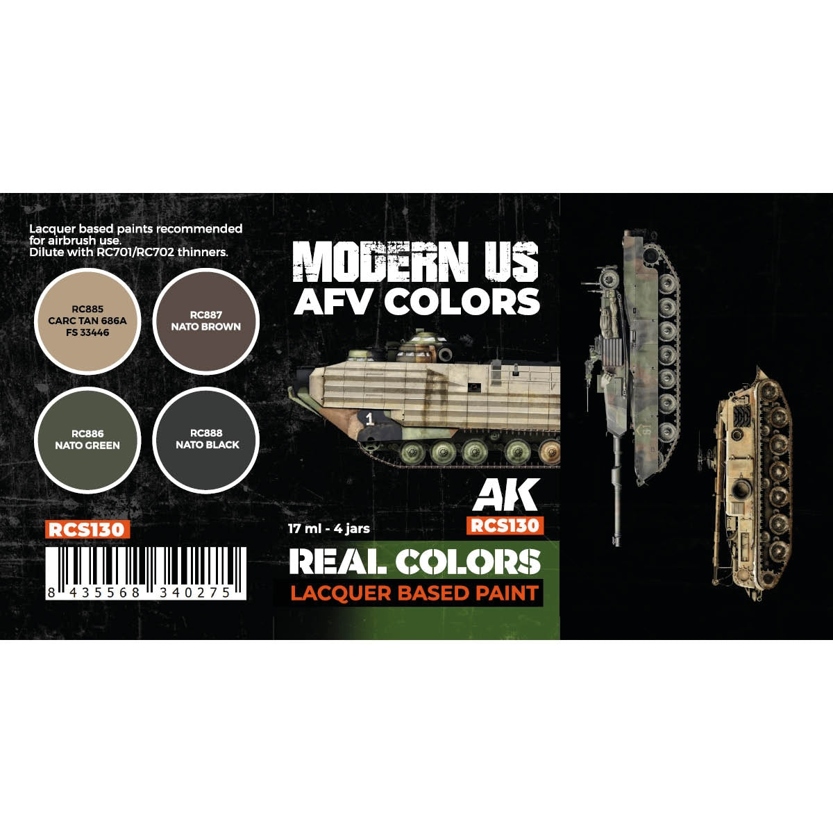 AK Interactive RCS130 US Army Modern AFV Colors 4x17ml – imagen 2