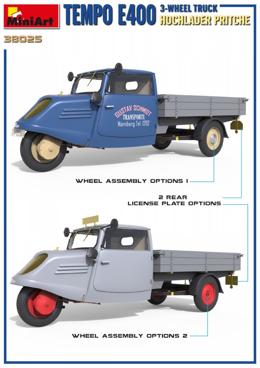 MiniArt 38025 TEMPO E400 HOCHLADER PRITSCHE CAMION 3 ROUES 1/35 – image 3