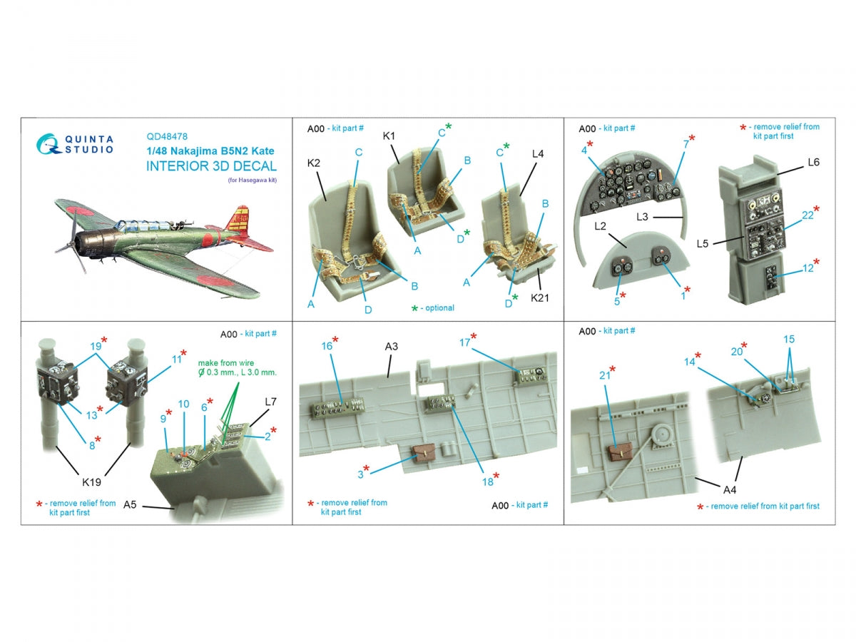 Quinta Studio QD48478 Nakajima B5N2 Kate 3D-Printed coloured Interior on decal paper (Hasegawa) 1/48 – Bild 2