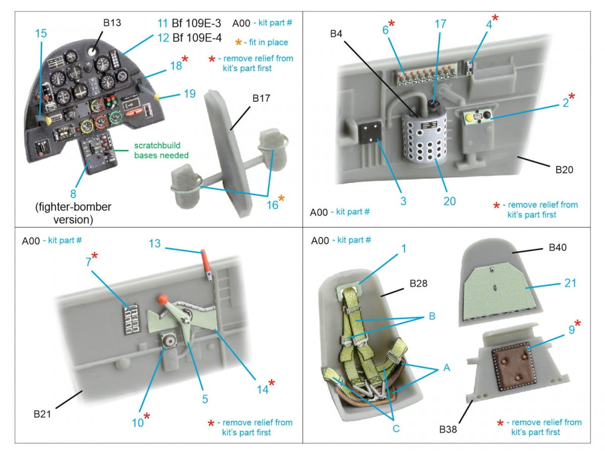 Quinta Studio QD48532 Bf 109E-3/4 3D-Printed &amp;amp; coloured Interior on decal paper (HobbyBoss) 1/48 – immagine 10