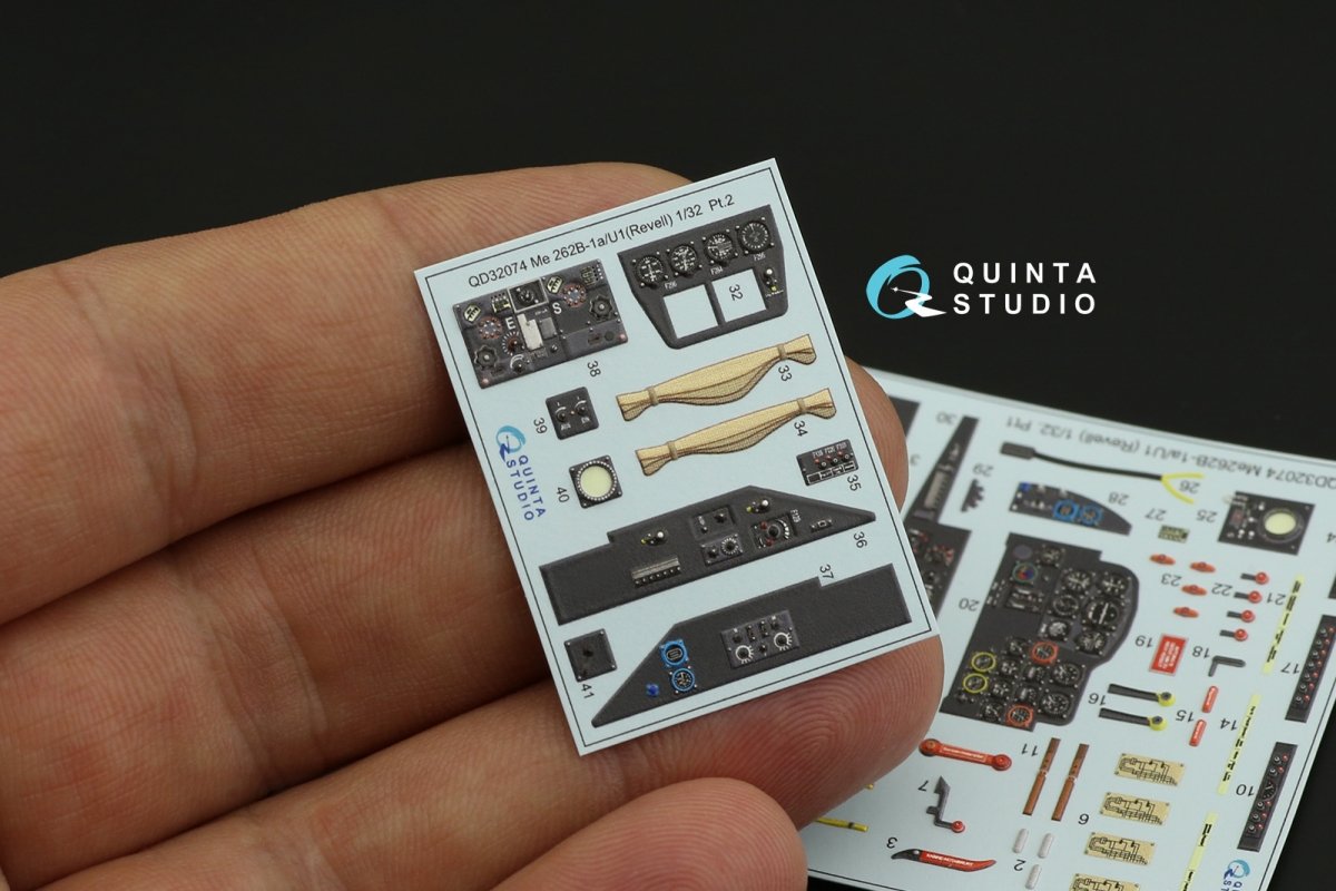 Quinta Studio QD32074 Me 262B1a/U-1 3D-Printed &amp;amp; coloured Interior on decal paper (Revell) 1/32 – immagine 10