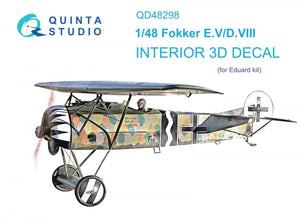 Intérieur imprimé en 3D et coloré sur papier décalcomanie Quinta Studio QD48298 Fokker EV-DVIII (Eduard) 1/48