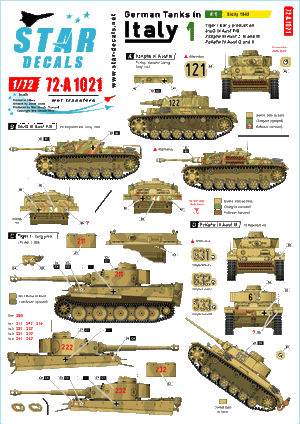 Star Decals 72-A1021 German tanks in Italy # 1. Sicilly 1943 1/72