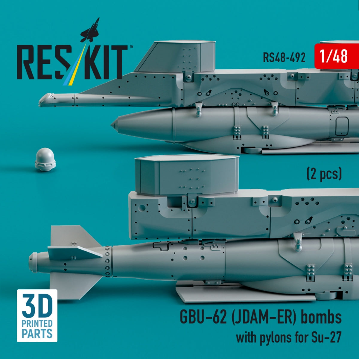 RESKIT RS48-0492 GBU-62 (JDAM-ER) bombs with pylons for Su-27 &amp;quot;Flanker&amp;quot; (2 pcs) (3D Printed) 1/48 – immagine 3