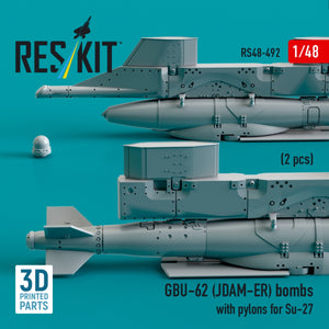 RESKIT RS48-0492 GBU-62 (JDAM-ER) bombs with pylons for Su-27 &amp;quot;Flanker&amp;quot; (2 pcs) (3D Printed) 1/48 – immagine 3