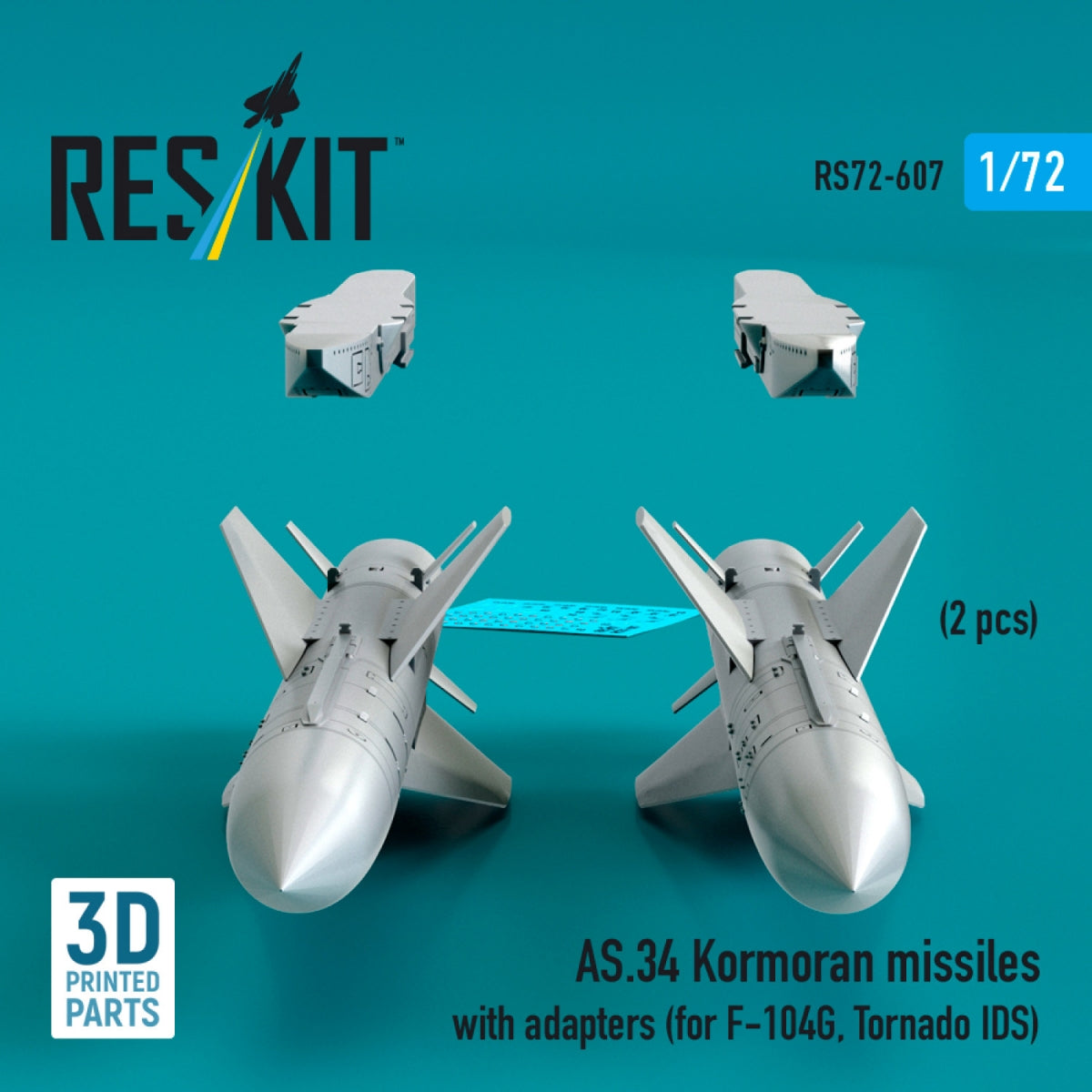 RESKIT RS72-0607 AS.34 Kormoran missiles with adapters (2 pcs) (for F-104G, Tornado IDS) (3D Printed) 1/72