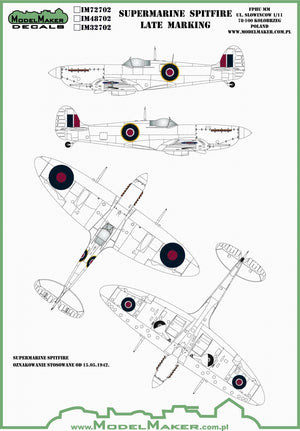 ModelMaker Decals IM48702 Supermarine Spitfire roundels and fin flashes - LATE 1/48