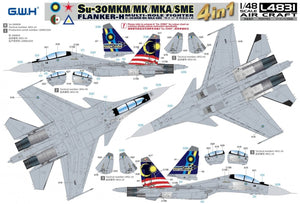 Great Wall Hobby L4831 Su-30 MKM / MK / MKA / SME &amp;#39;Flanker H&amp;#39; Multirole Fighter 4 In 1 1/48 – immagine 4