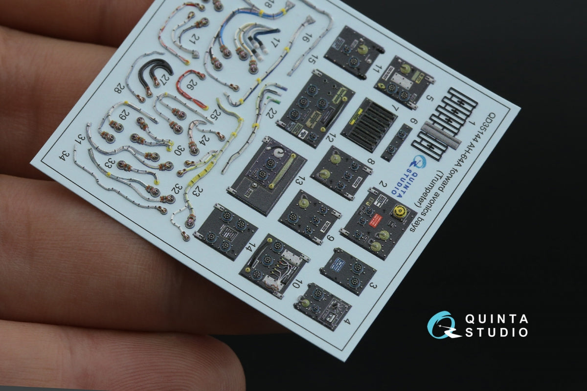 Quinta Studio QD+35144 AH-64A forward avionics bays 3D-Printed &amp;amp; coloured Interior on decal paper (Trumpeter) (with 3D-printed resin parts) 1/35 – immagine 3